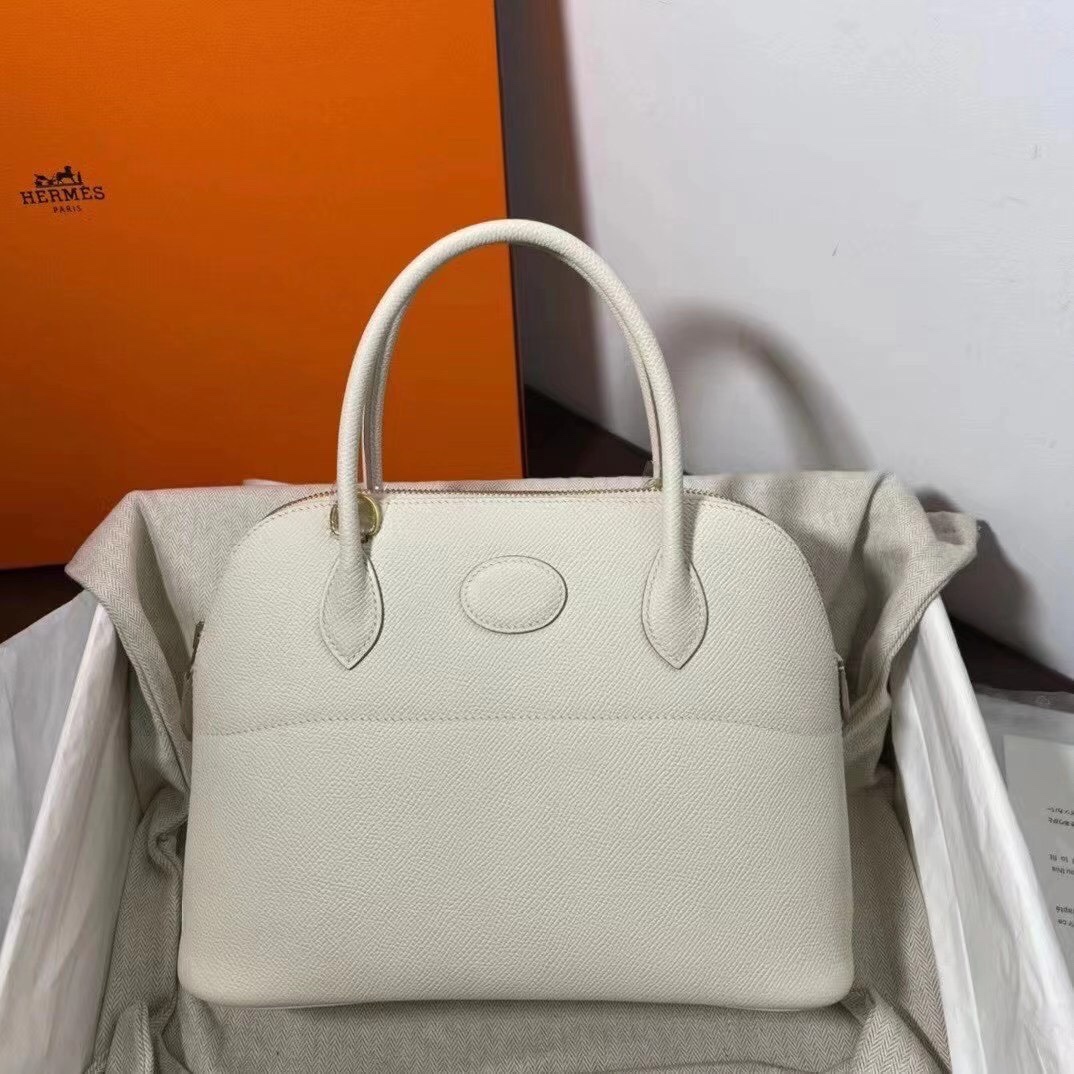 Hermes Bolide 27cm Handbag In White Epsom Leather